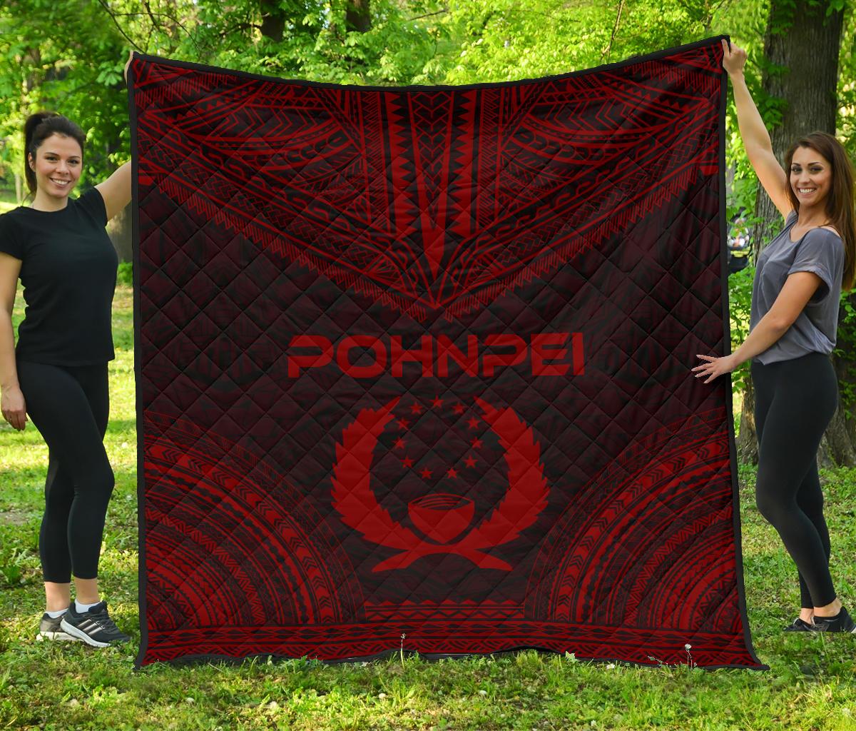 Pohnpei Premium Quilt - Pohnpie Flag Polynesian Chief Red Version Red - Polynesian Pride