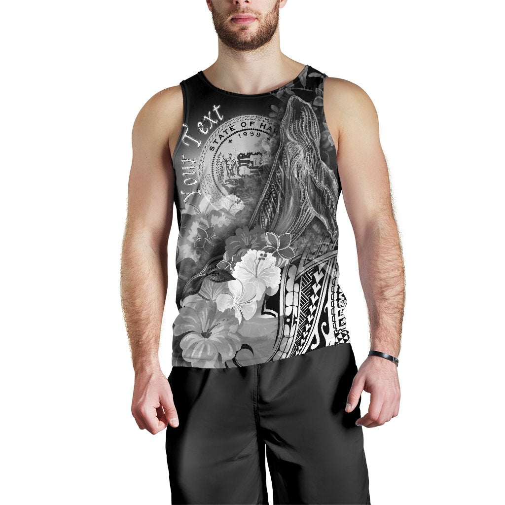 Polynesian Hawaii Custom Personalised Men's Tank Top - Humpback Whale with Tropical Flowers (White) - Polynesian Pride