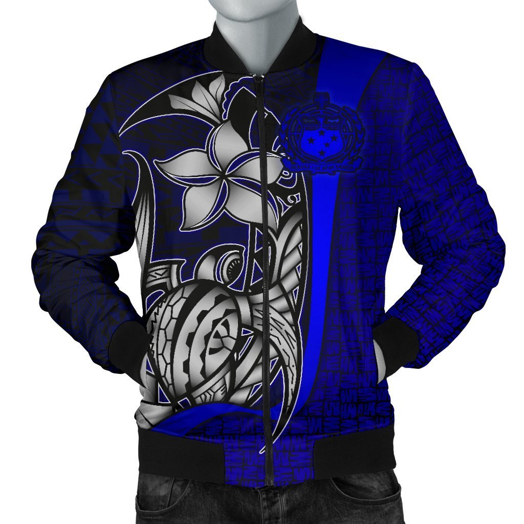 Samoa Polynesian Men's Bomber Jackets Blue - Turtle With Hook Blue - Polynesian Pride