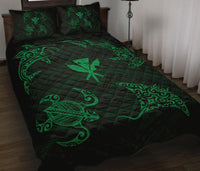 Hawaii Map Kanaka Polynesian Quilt Bed Set Circle Underwater Green - Polynesian Pride