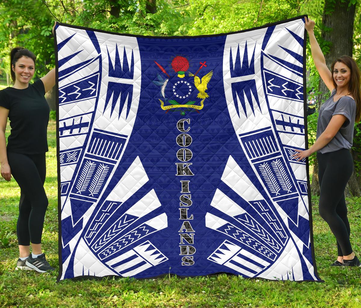 Cook Islands Premium Quilt - Cook Islands Polynesian White Tattoo (Blue) - Polynesian Pride