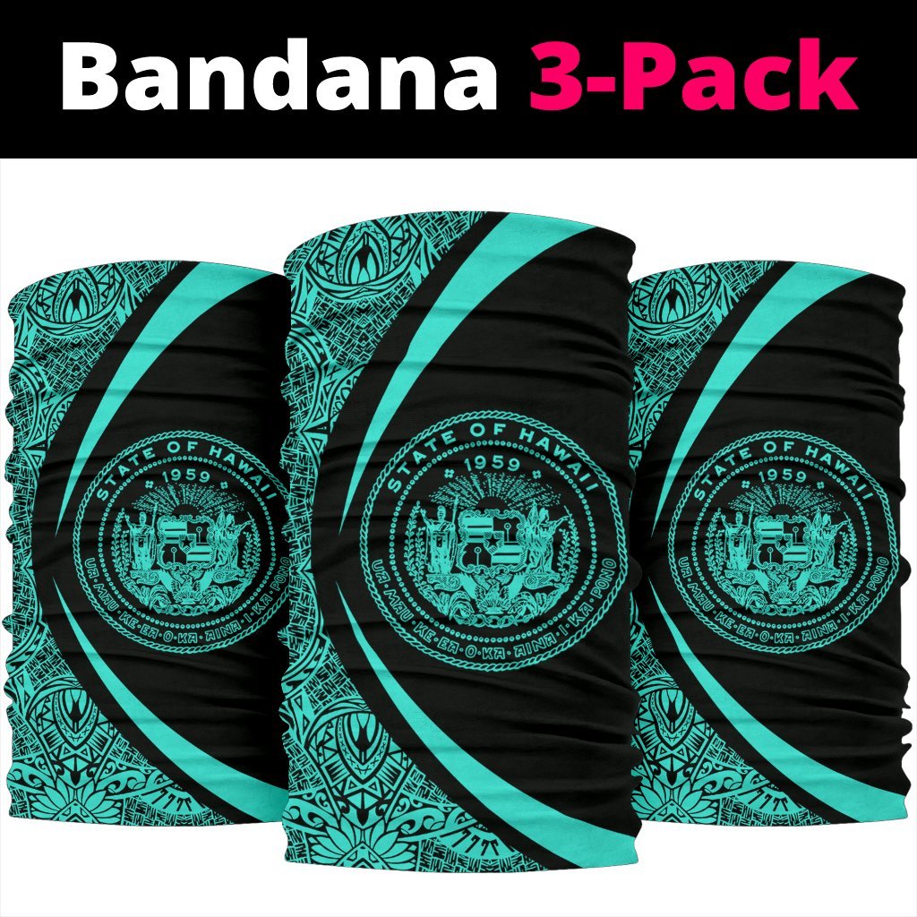 Hawaiian Bandana Coat Of Arm Polynesian Bandana 3-Pack - Circle Style Turquoise - Polynesian Pride
