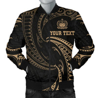 Samoa Polynesian Custom Personalised Men's Bomber Jacket - Gold Tribal Wave Black - Polynesian Pride
