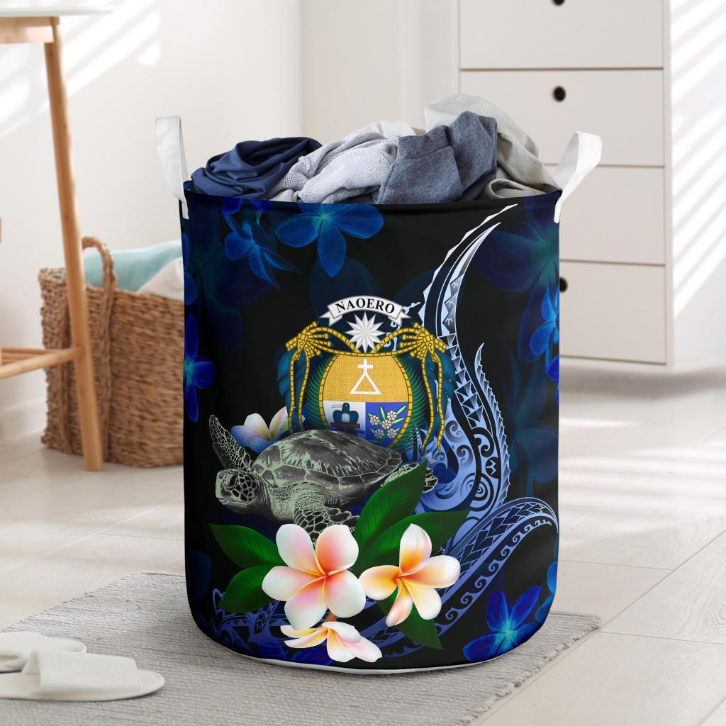 Nauru Polynesian Laundry Basket - Turtle With Plumeria Flowers One Style One Size Blue - Polynesian Pride