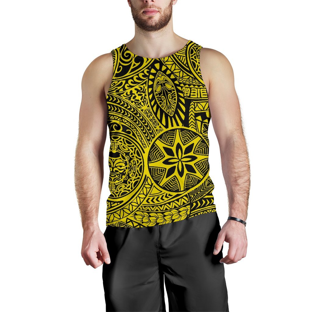 Polynesian Hawaiian Style Tribal Tattoo Yellow Hawaii Men's Tank Top Yellow - Polynesian Pride