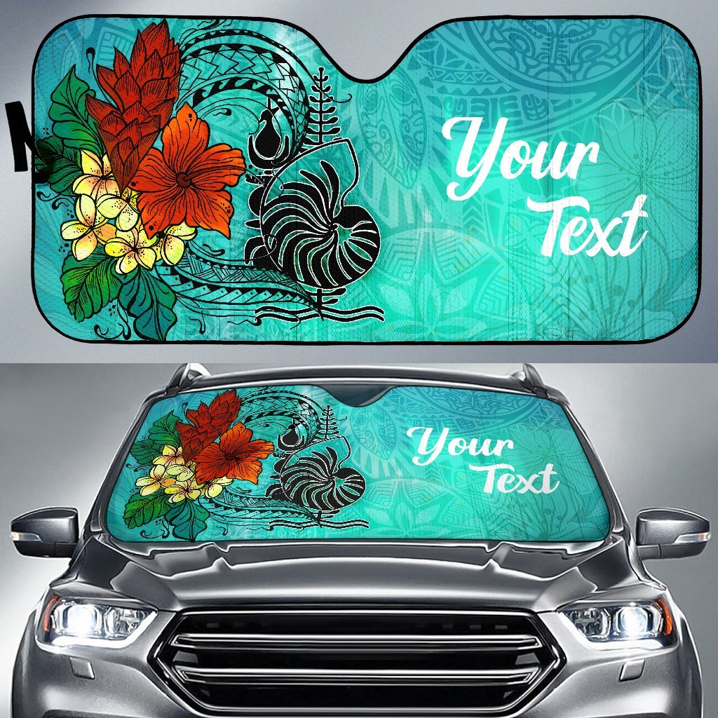 New Caledonia Auto Sun Shade - Tropical Flowers Style Auto Sun Shade - New Caledonia Universal Fit Green - Polynesian Pride