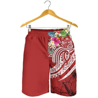 Fiji Polynesian Men's Shorts - Summer Plumeria (Red) - Polynesian Pride