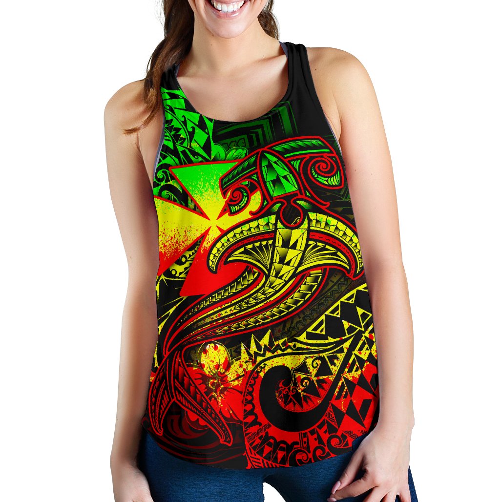Polynesian Wallis and Futuna Women's Racerback Tank - Reggae Shark Polynesian Tattoo - Polynesian Pride