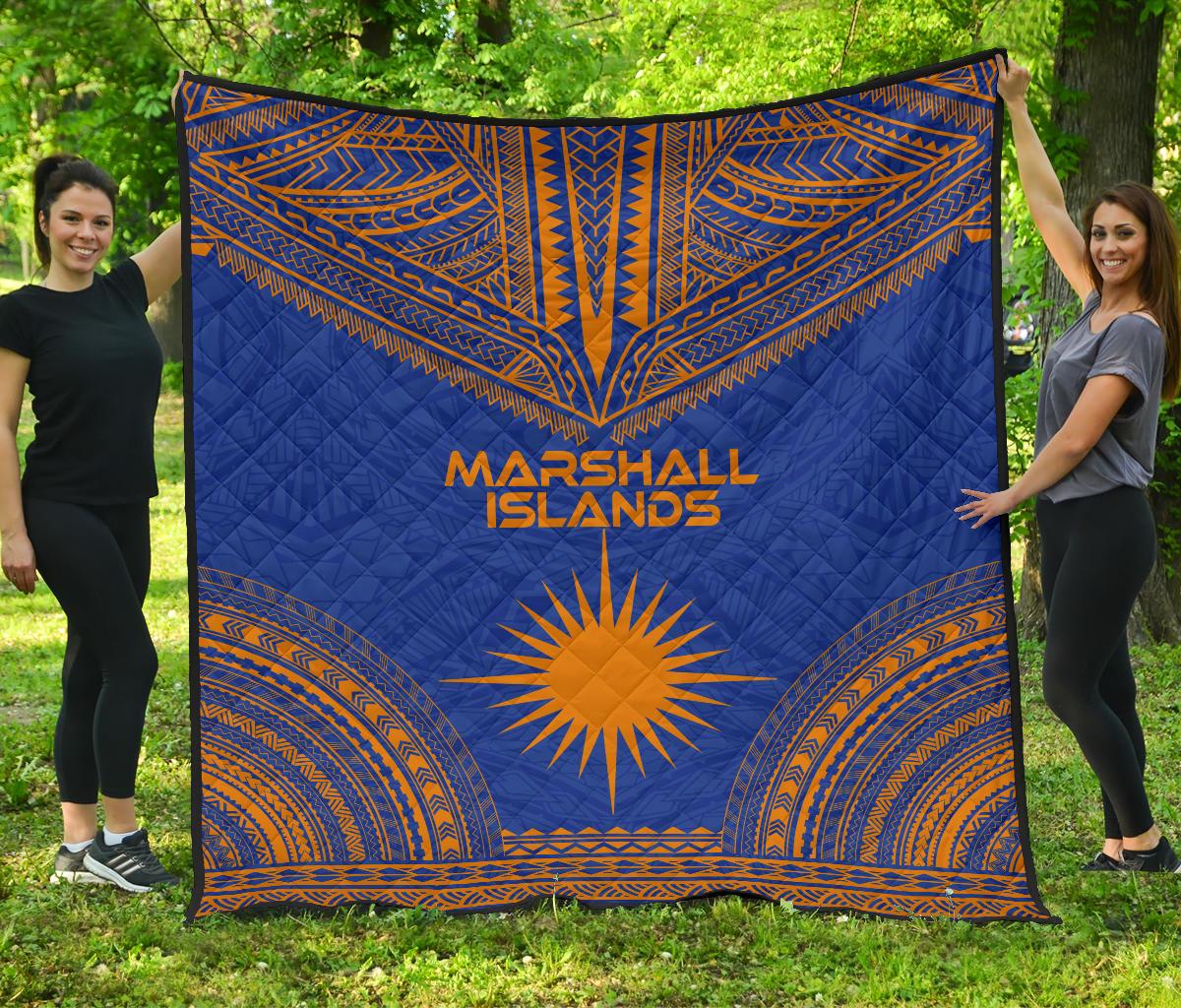 Marshall Islands Premium Quilt - Marshall Islands Flag Polynesian Chief BLue Version Blue - Polynesian Pride