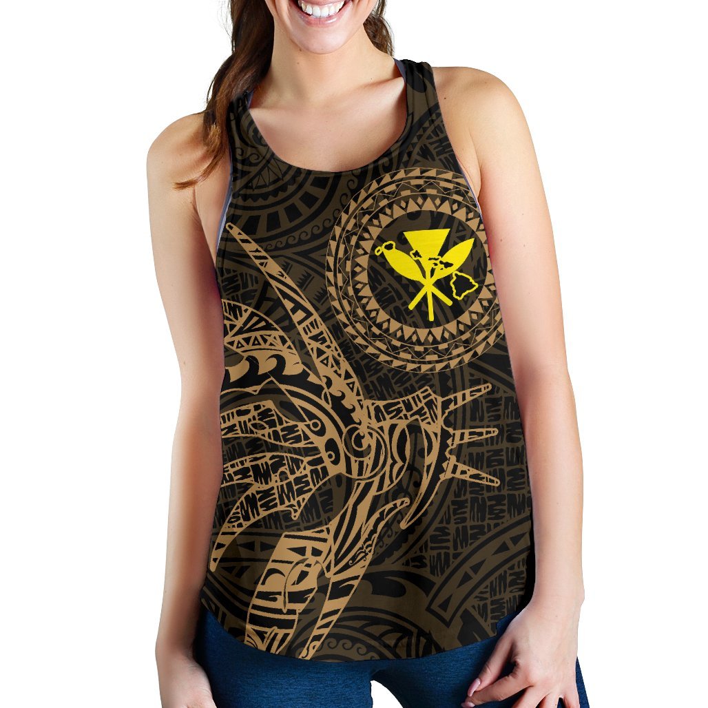 Hawaii Women's Racerback Tank Polynesian Kanaka Map Hawaiian Racerback - Gold - TT Style - Polynesian Pride