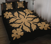 Hawaiian Quilt Bed Set Royal Pattern - Black And Gold - B2 Style Gold - Polynesian Pride