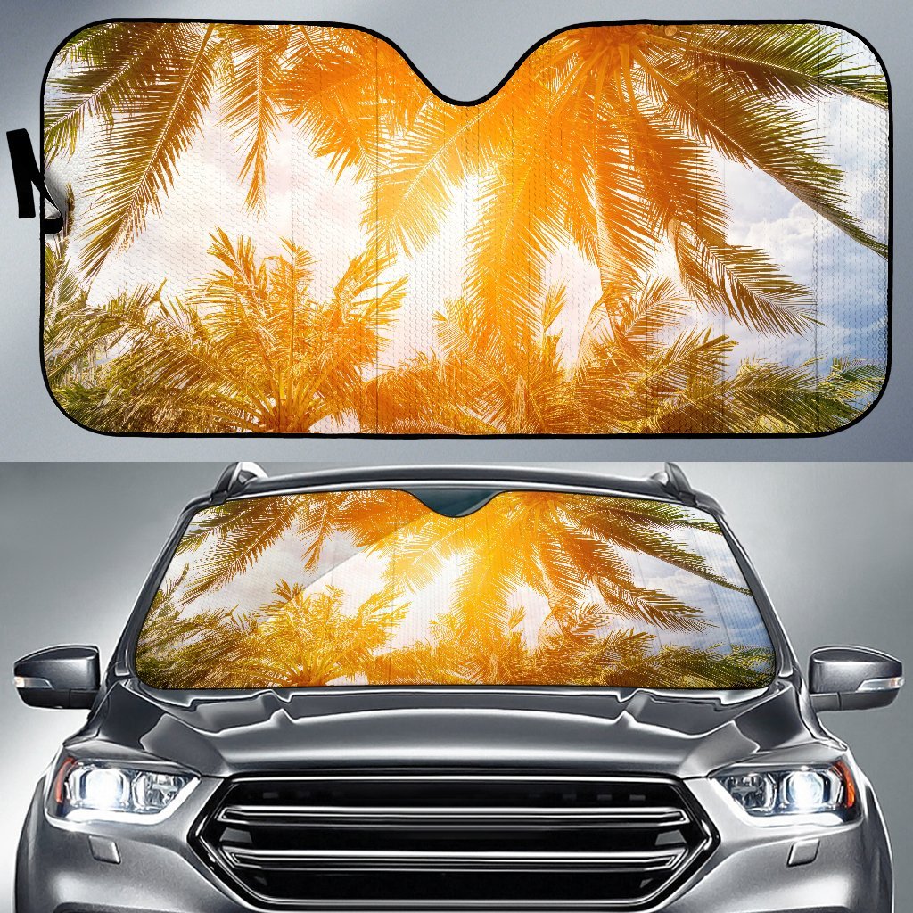 Palm Trees In Sun Shine Car Sun Shade Auto Sun Shade Universal Fit Green - Polynesian Pride