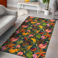 Seamless Tropical Flower Plant And Leaf Pattern Rug Black - Polynesian Pride