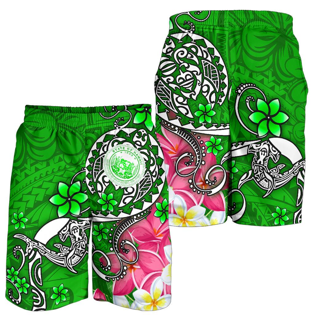 Hawaii Polynesian Men's Shorts - Hawaii Seal With Turtle Plumeria (Green) - Polynesian Pride