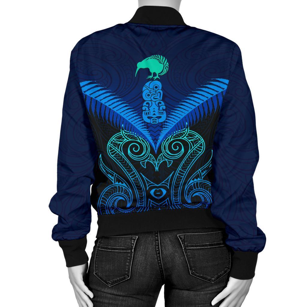 Maori Manaia New Zealand Women Bomber Jacket Blue - Polynesian Pride