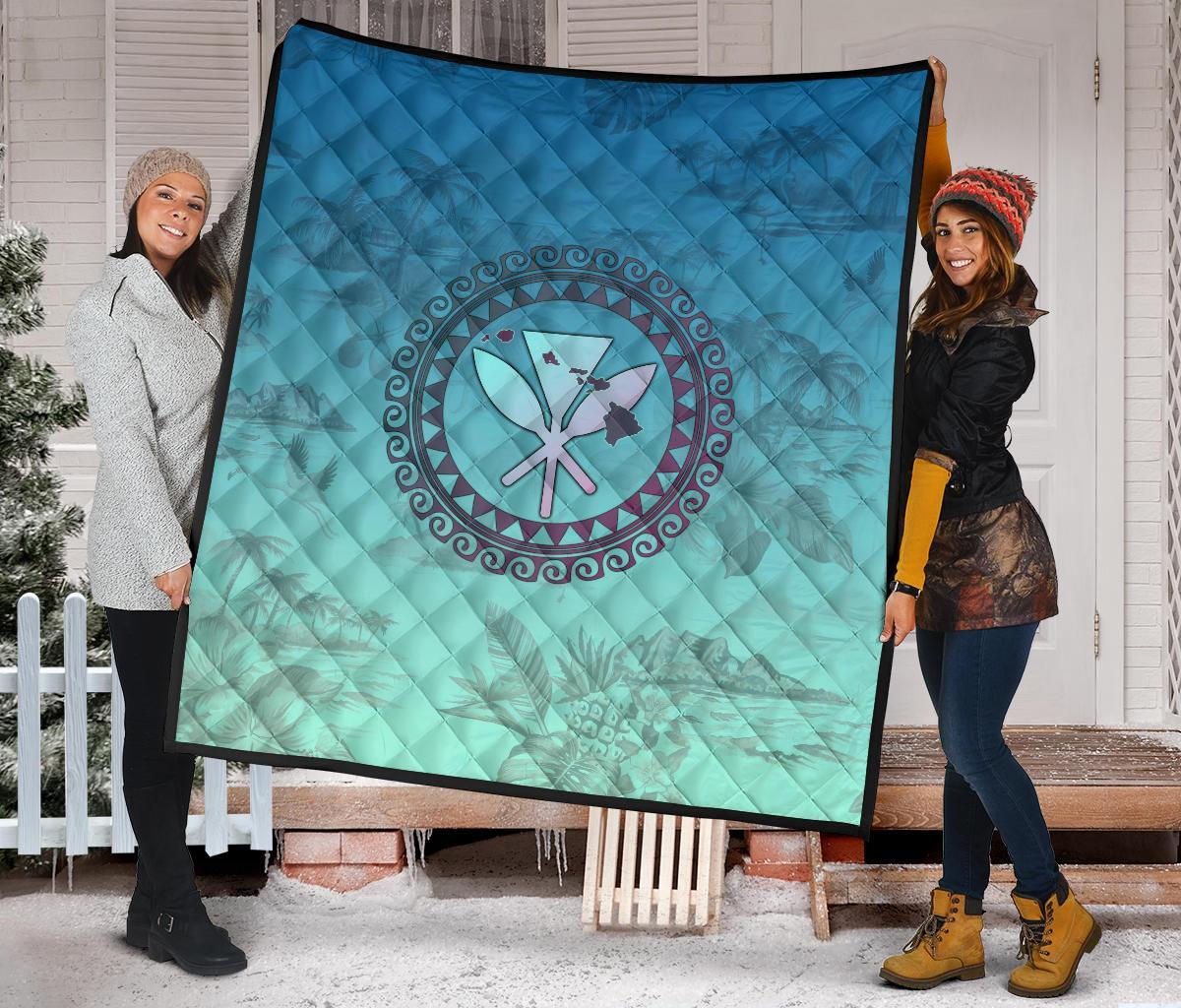 Hawaiian Map Kanaka Vintage Tropical Premium Quilt - Polynesian Pride