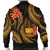 Samoa Polynesian Men Bomber Jacket - Gold Plumeria - Polynesian Pride