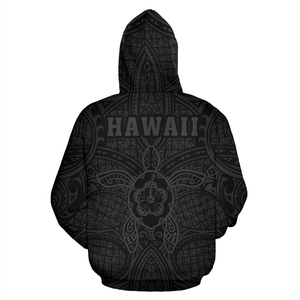 Polynesian Kakau Hula Girl Turtle Hibiscus Hawaii Zip Hoodie Gray - Polynesian Pride