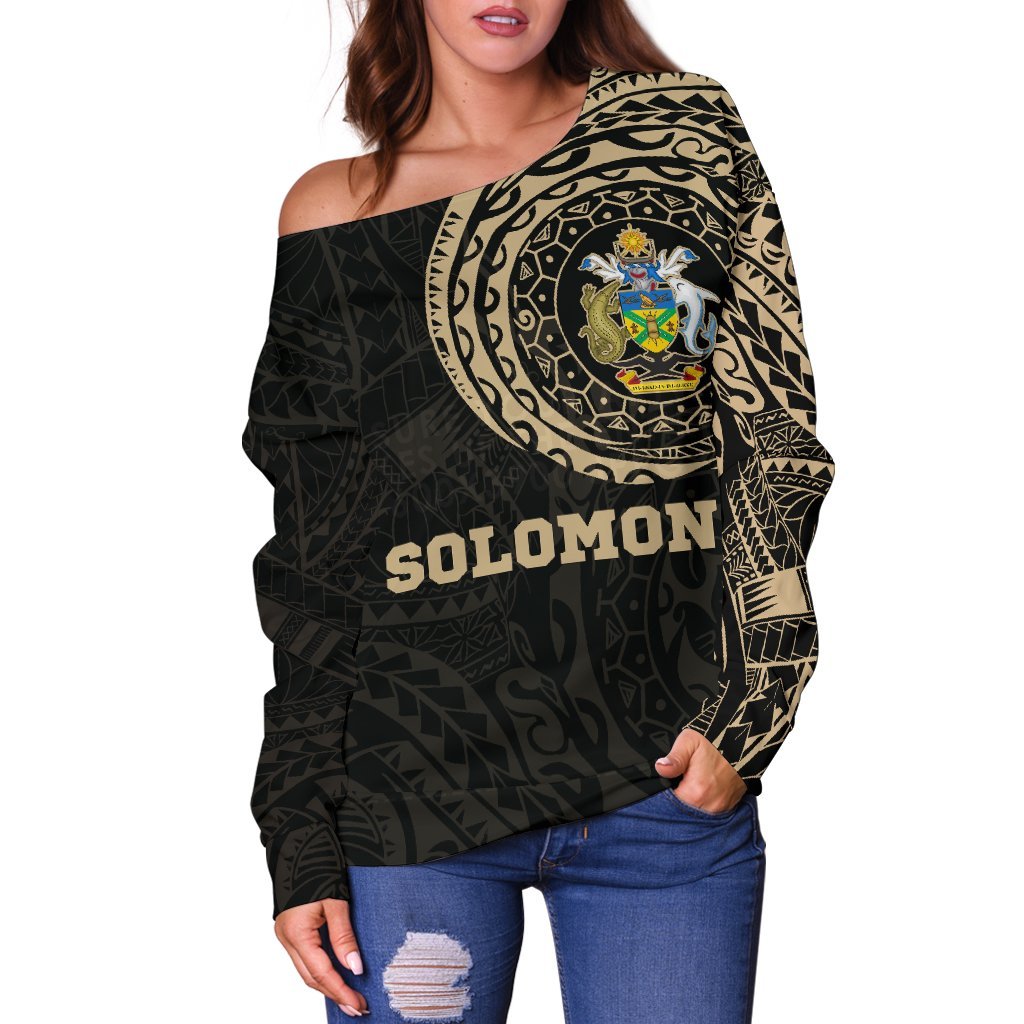 Solomon Islands Polynesian Tattoo Style Off Shoulder Sweater A7 - Polynesian Pride