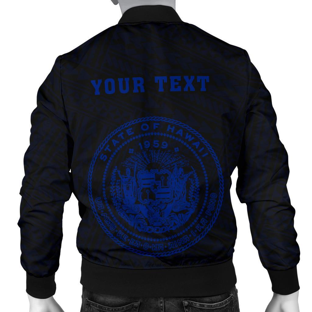 Hawaii Kakau Polynesian Coat Of Arms Personalized Men's Bomber Jacket - Blue - Polynesian Pride