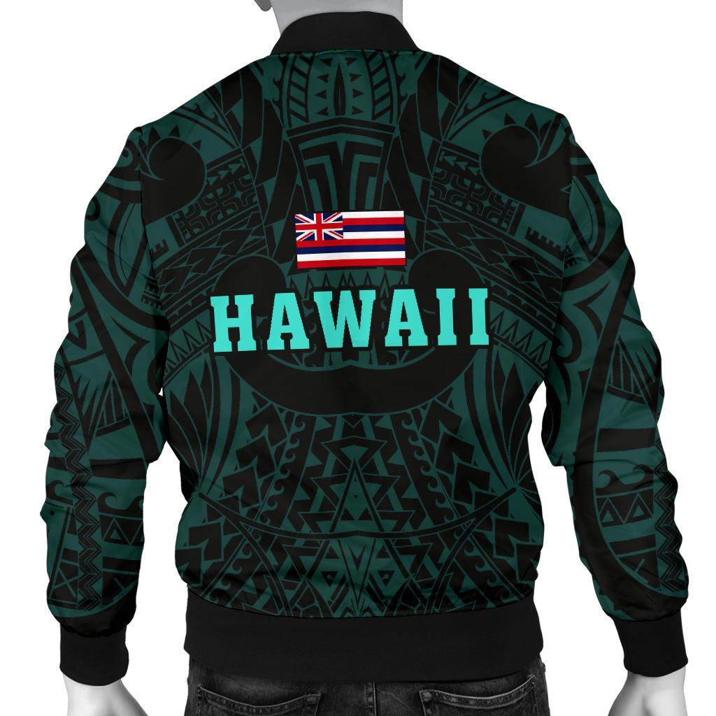 Hawaii Wild Boar Kamapua'a Men's Bomber Jacket - Turquoise - Hawaiian Mythology Style - Polynesian Pride