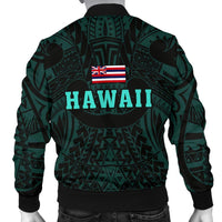 Hawaii Wild Boar Kamapua'a Men's Bomber Jacket - Turquoise - Hawaiian Mythology Style - Polynesian Pride
