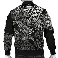 Samoa Polynesian Bomber Jacket (Men) - White Turtle Flowing - Polynesian Pride