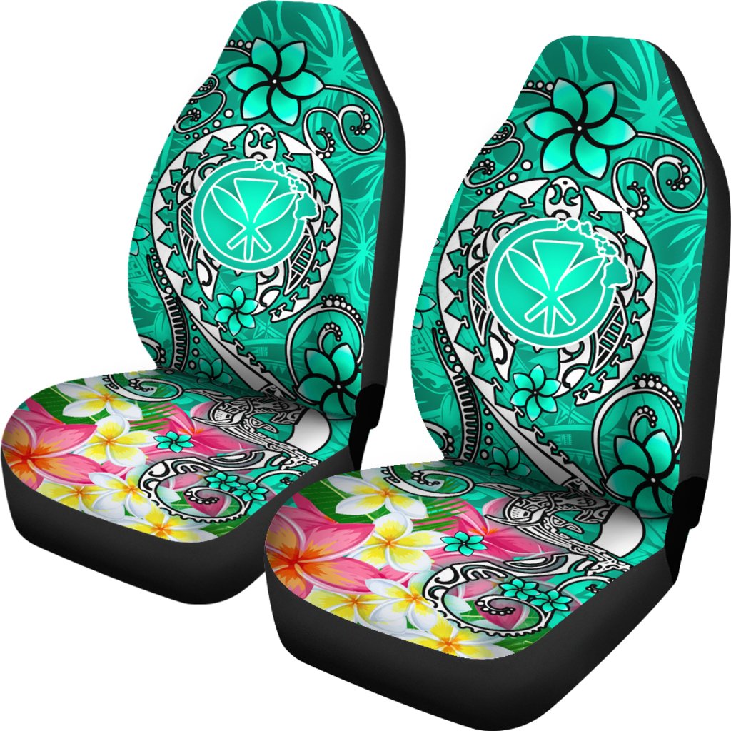 Hawaii Car Seat Covers - Turtle Plumeria Polynesian Tattoo Turquoise Color - Polynesian Pride