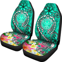 Hawaii Car Seat Covers - Turtle Plumeria Polynesian Tattoo Turquoise Color - Polynesian Pride
