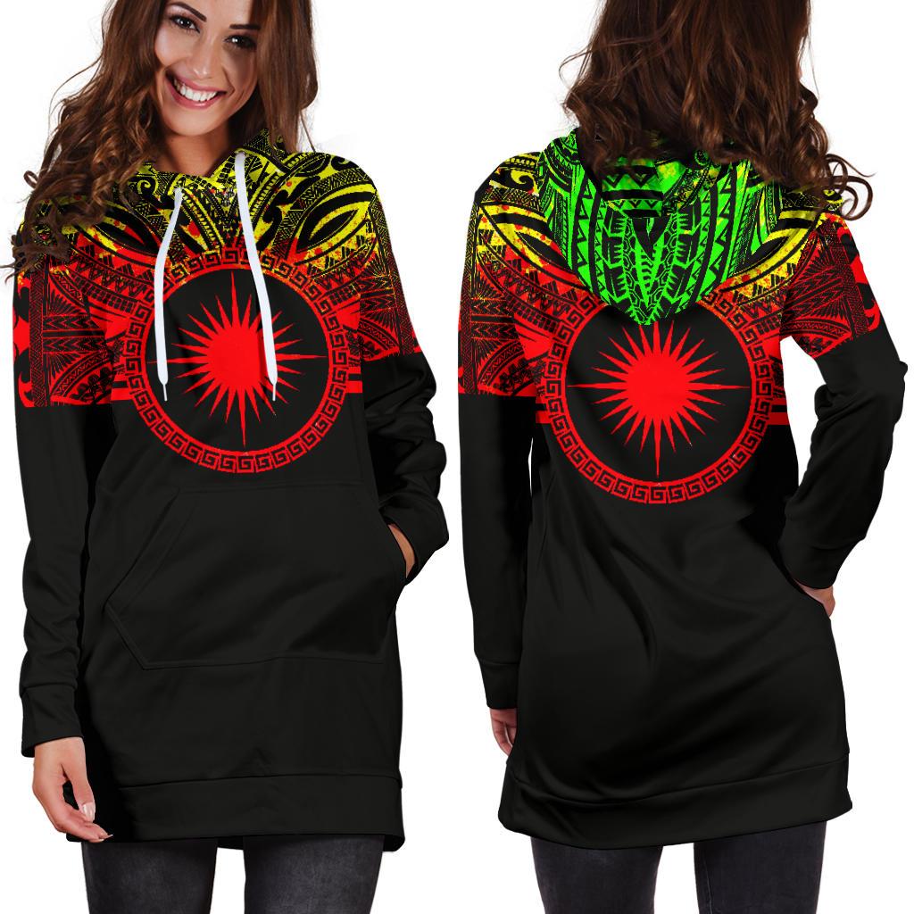 Marshall Islands Women Hoodie Dress - Marshall Islands Coat Of Arms Polynesian Reggae Color - Polynesian Pride
