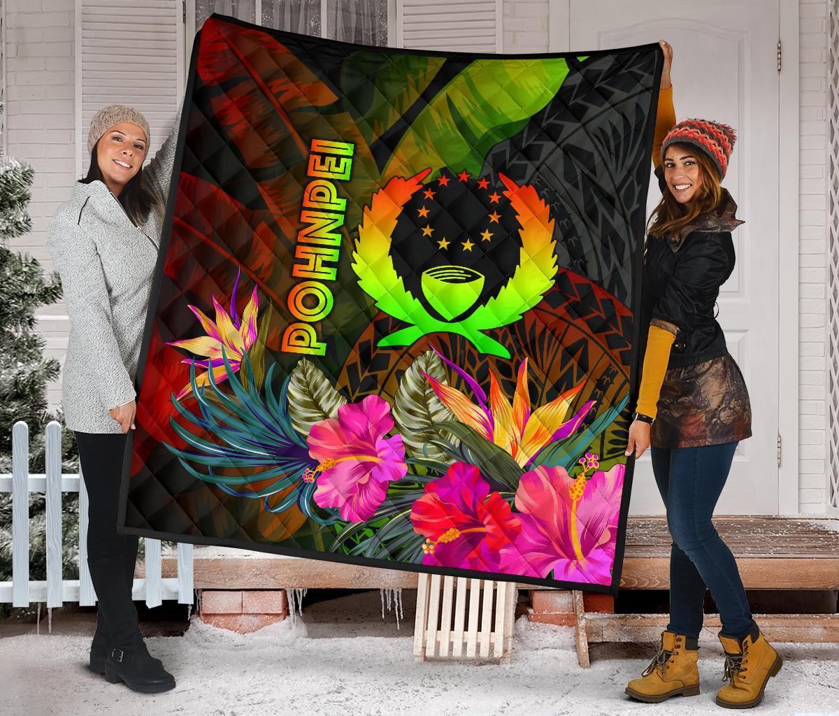 Pohnpei Polynesian Premium Quilt - Hibiscus and Banana Leaves - Polynesian Pride