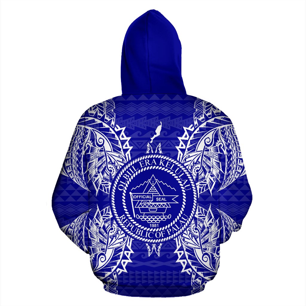 Palau Polynesian All Over Zip up Hoodie Map Blue - Polynesian Pride