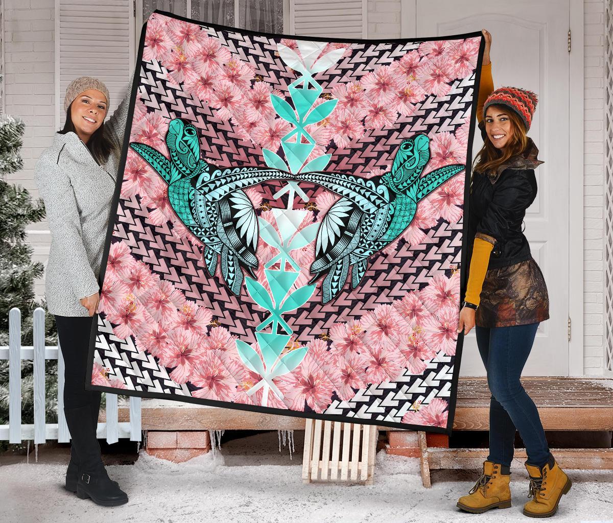 Hawaii Turtle Kanaka Hibiscus Tropical Polynesian Premium Quilt - Sweet Style - AH - Polynesian Pride