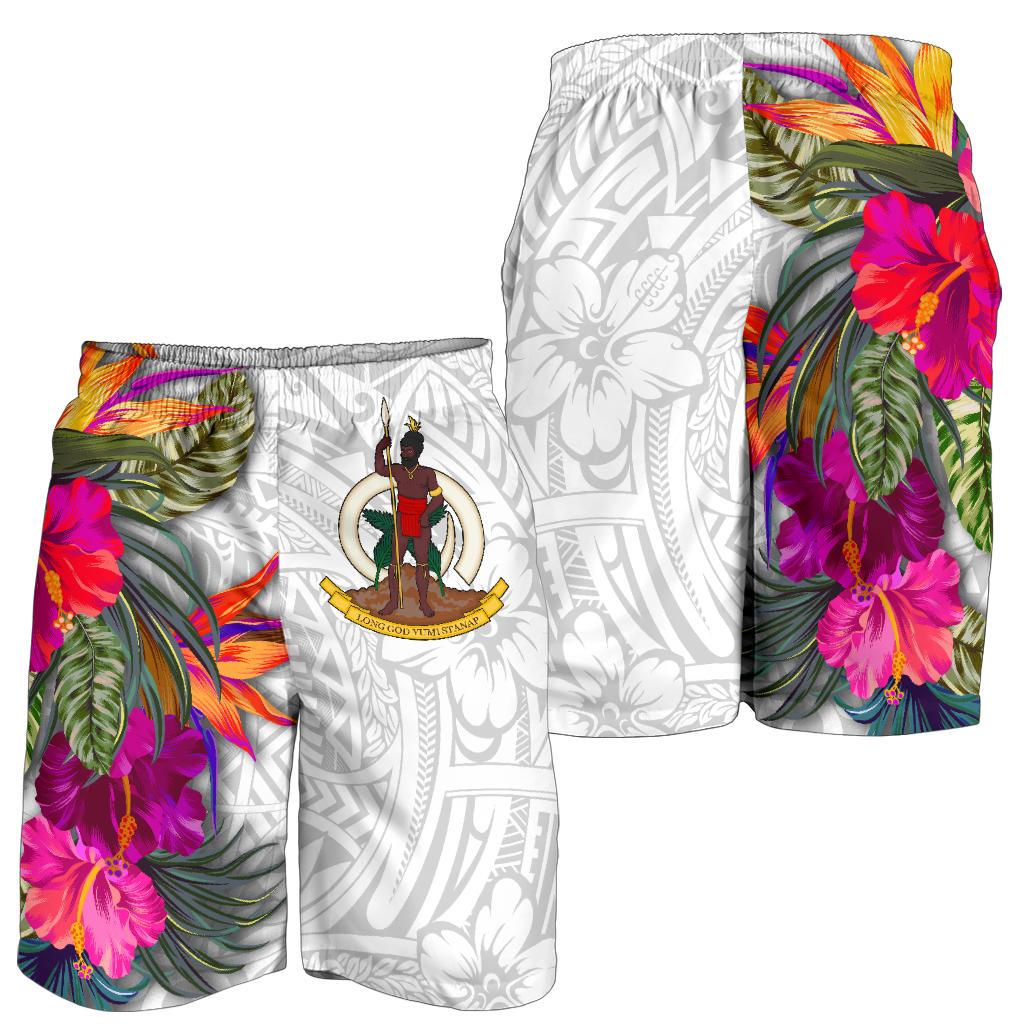 Vanuatu All Over Print Men's Shorts Polynesian Hibiscus White Pattern - Polynesian Pride