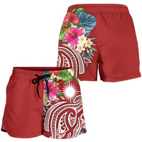 Marshall Islands Polynesian Women's Shorts - Summer Plumeria (Red) - Polynesian Pride