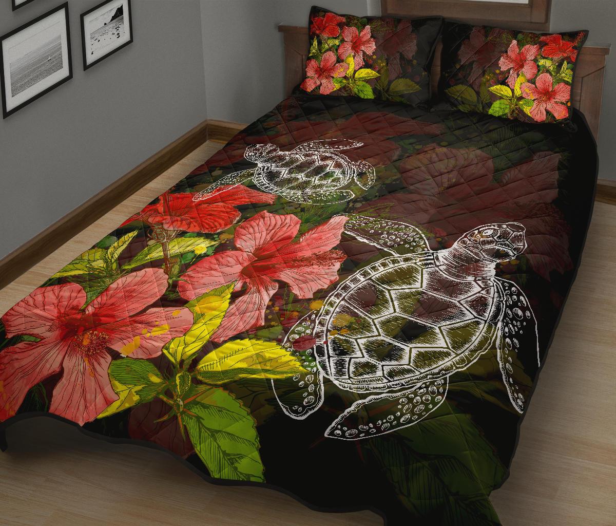 Hawaii Turtle Hibiscus Tree Quilt Bed Set - Polynesian Pride