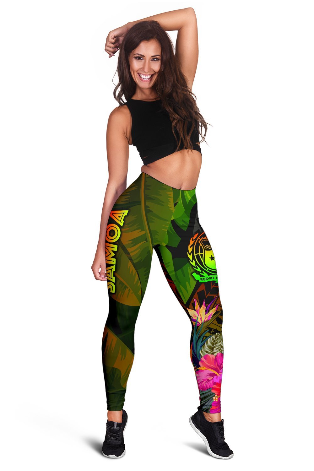 Samoa Polynesian Women's Leggings - Hibiscus and Banana Leaves - Polynesian Pride