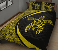 Hawaiian Polynesian Turtle Quilt Bed Set - Circle Style Yellow - Polynesian Pride