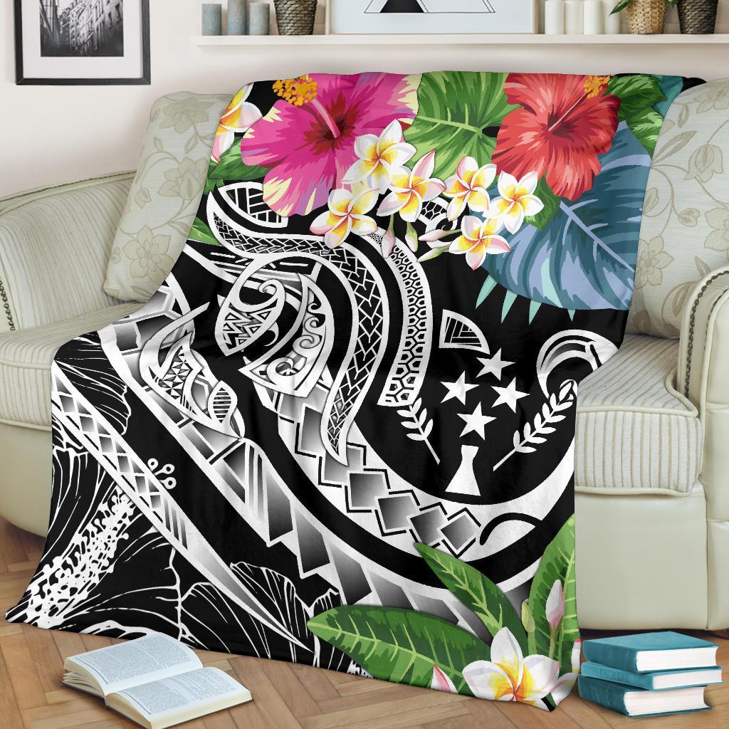 Kosrae Polynesian Premium Blanket - Summer Plumeria (Black) - Polynesian Pride