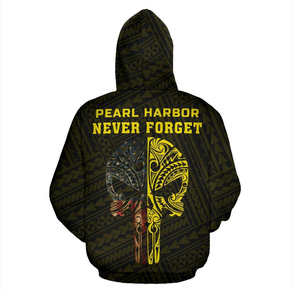 Polynesian Kakau Skull National Pearl Harbor Remembrance Day Hawaii Zip Hoodie Yellow - Polynesian Pride