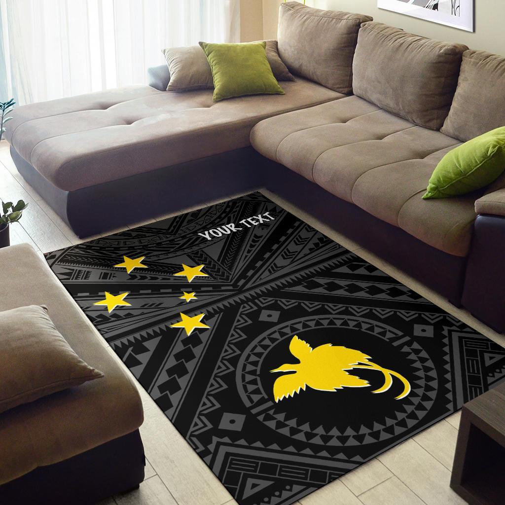 Papua New Guinea Personalised Area Rug - Flag With Polynesian Patterns (Black) - Polynesian Pride