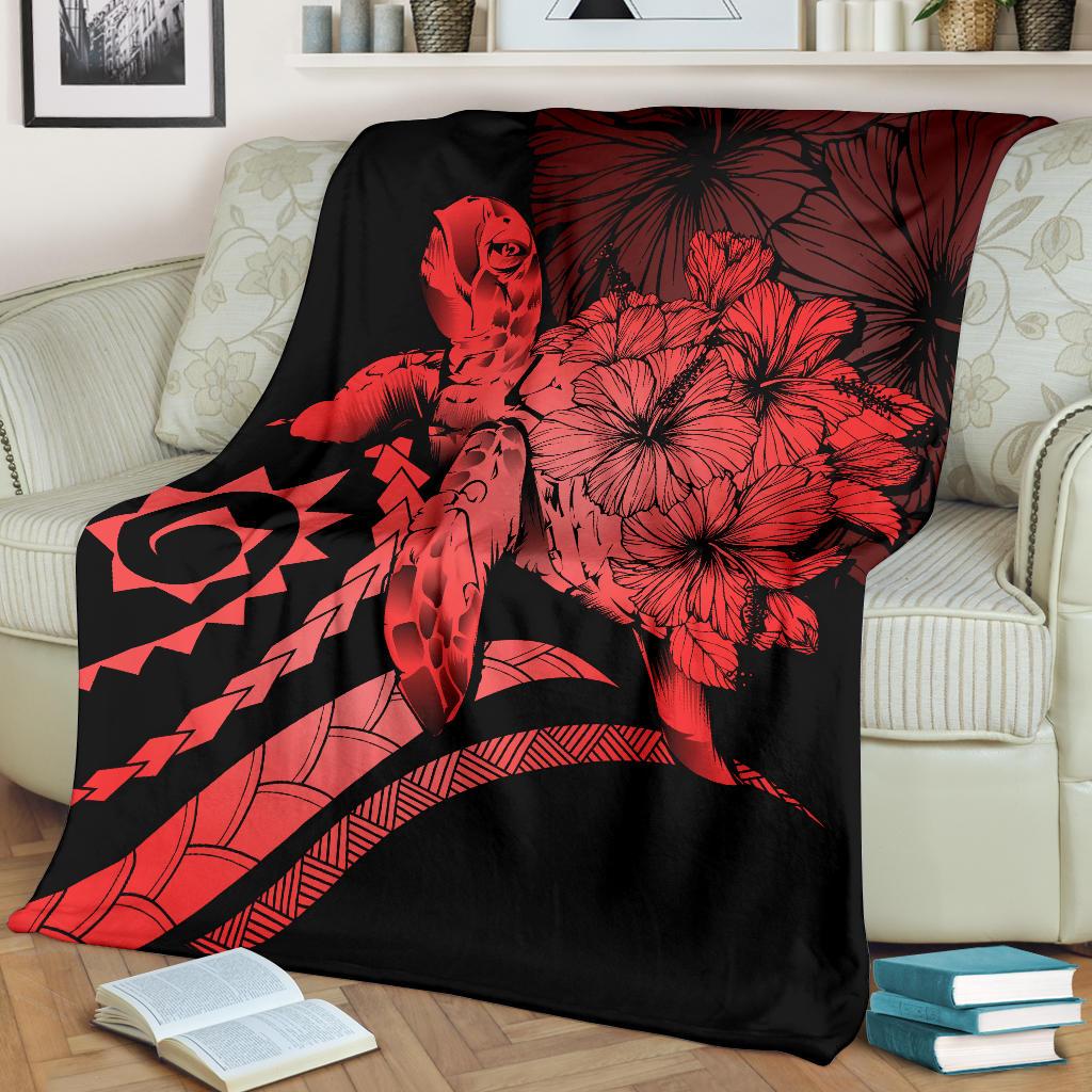 Hawaii Turtle Hibiscus Polynesian Vintage Premium Blanket - Red - Polynesian Pride