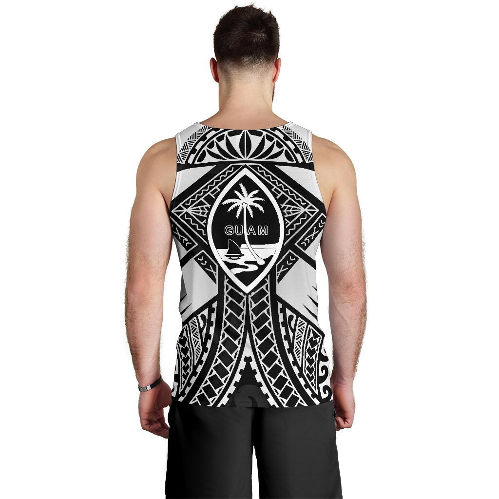 Guam Polynesian Men's Tank Top - Guam White Seal with Polynesian Tattoo Ver 01 - Polynesian Pride
