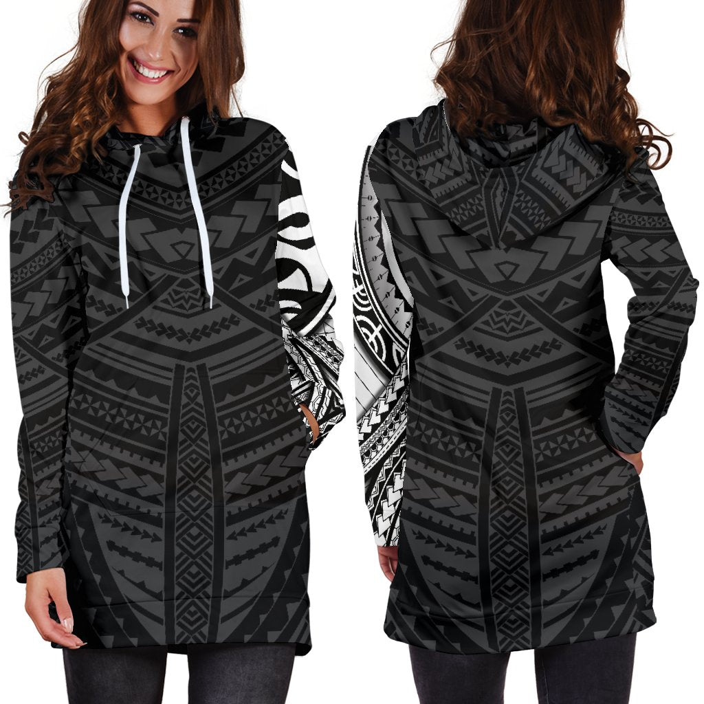 Maori Samoan Tattoo Women's Hoodie Dress White Version - Polynesian Pride