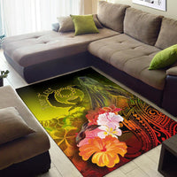 Pohnpei Custom Personalised Area Rug - Humpback Whale with Tropical Flowers (Yellow) - Polynesian Pride