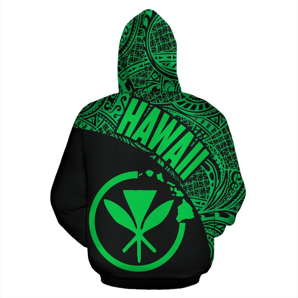 Hawaii Zip up Hoodie Hawaii Kanaka Maoli Polynesian Tattoo Black Green Version - Polynesian Pride