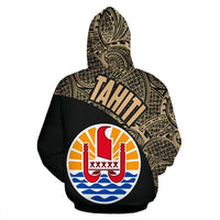 Tahiti Zip up Hoodie Tahiti Flag Polynesia Tattoo Gold - Polynesian Pride