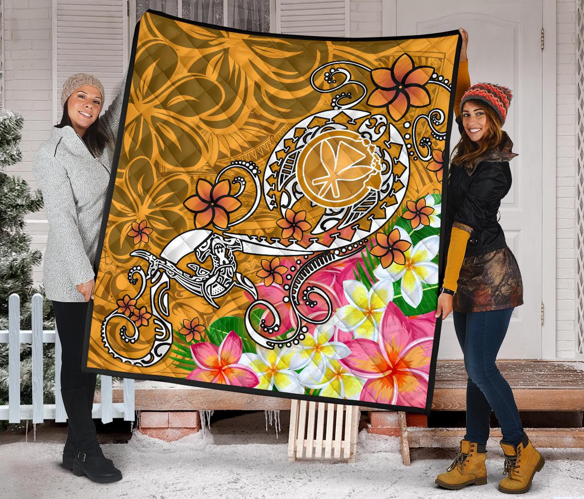 Hawaii Premium Quilt - Turtle Plumeria Polynesian Tattoo Gold Color - Polynesian Pride