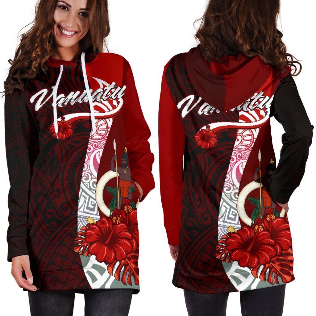Vanuatu Polynesian Hoodie Dress - Coat Of Arm With Hibiscus - Polynesian Pride