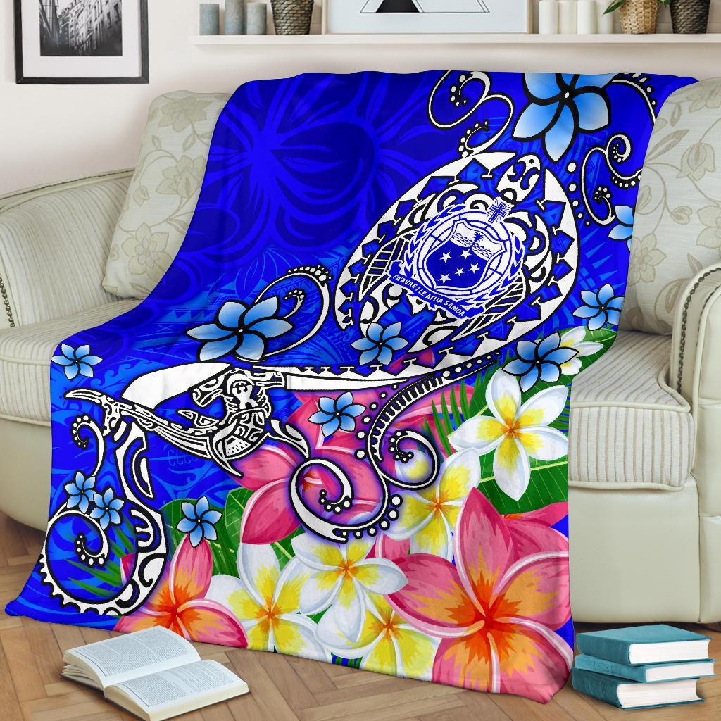 Samoa Premium Blanket - Turtle Plumeria (Blue) - Polynesian Pride